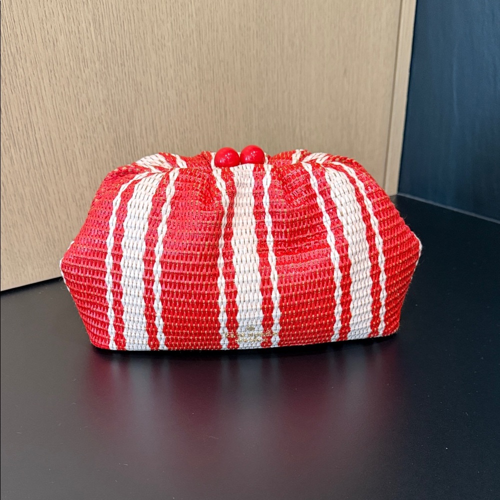Never used - Kate Spade Reddish Pink and Light Pink Striped Women's Clutch